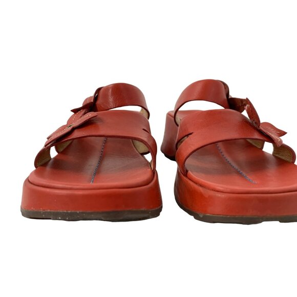 Rare VTG Clarks Red Leather Floral Sandals Size 6B SAMPLE 34477 Square Toe 7951 - Picture 3 of 9
